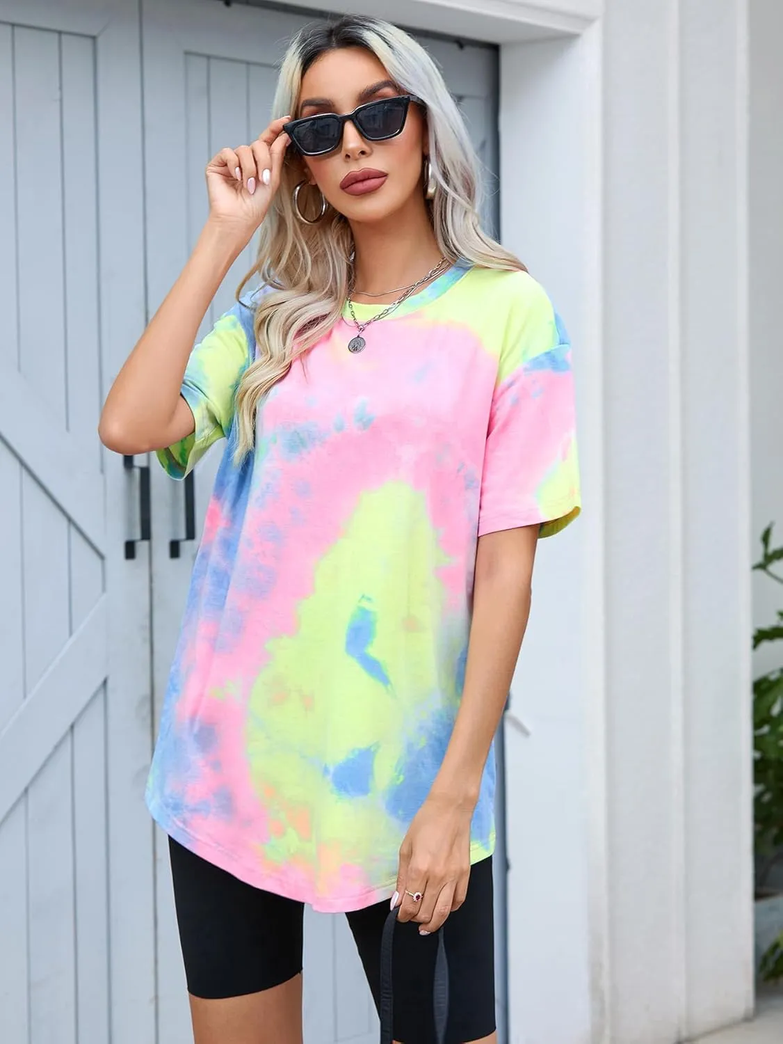 SOLY HUX Women's Tie Dye Shirt Short Sleeve Round Neck Tees Casual T Shirts Summer Tops