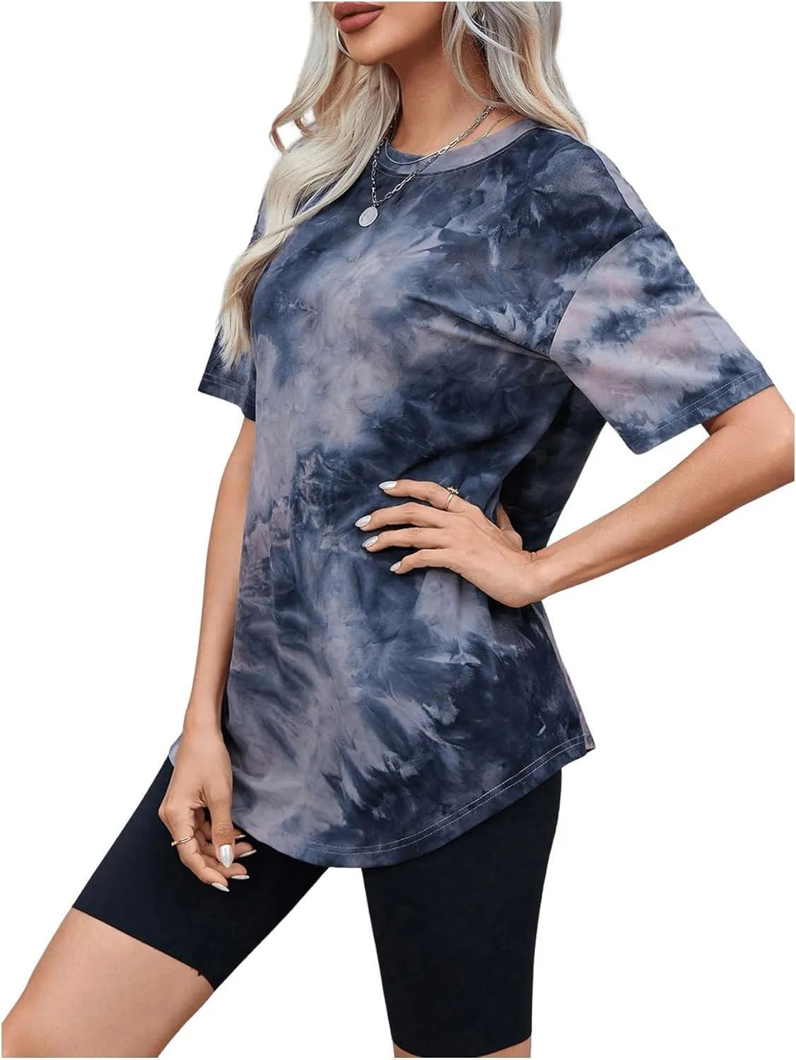 SOLY HUX Women's Tie Dye Shirt Short Sleeve Round Neck Tees Casual T Shirts Summer Tops