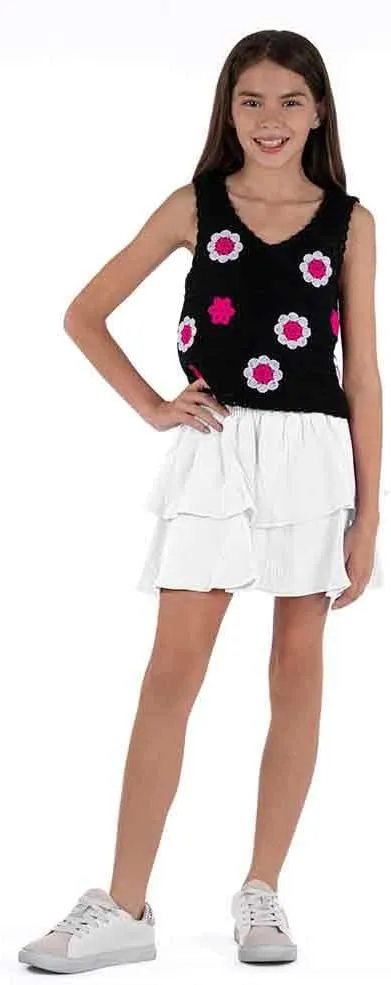 Speechless Girls' Cotton Smocked Waist Tiered Short Skirt