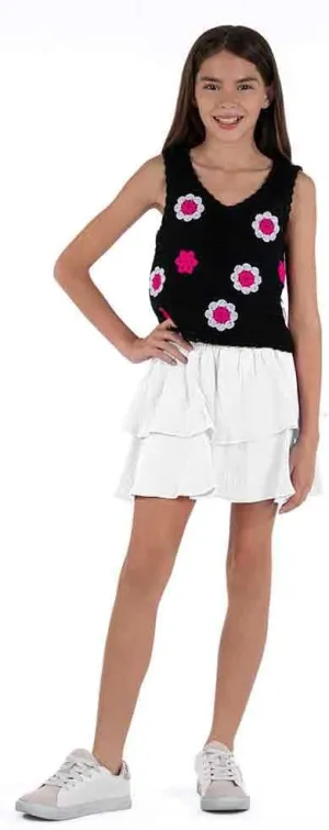 Speechless Girls' Cotton Smocked Waist Tiered Short Skirt