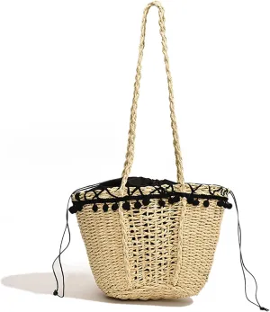 Straw Woven Crossbody Bags Hobo Bags for Summer Woven Tote Bag Crochet Handbag With Tassels