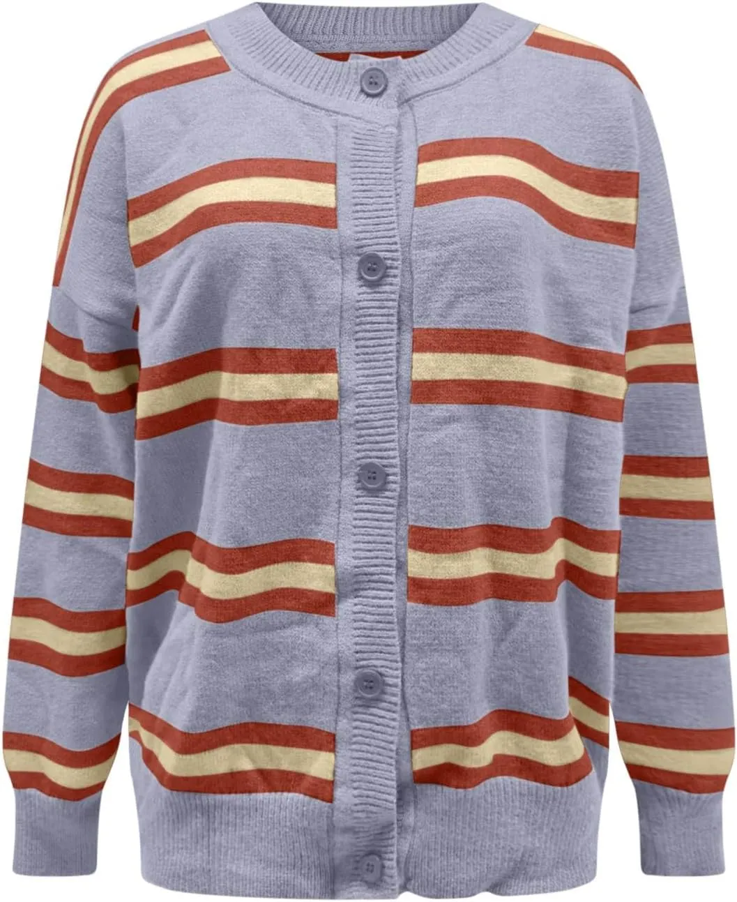 Striped Sweater Women 2024 Dressy Long Sleeve Button Down Crewneck Cropped Knit Cardigan Sweaters Casual Loose Coats