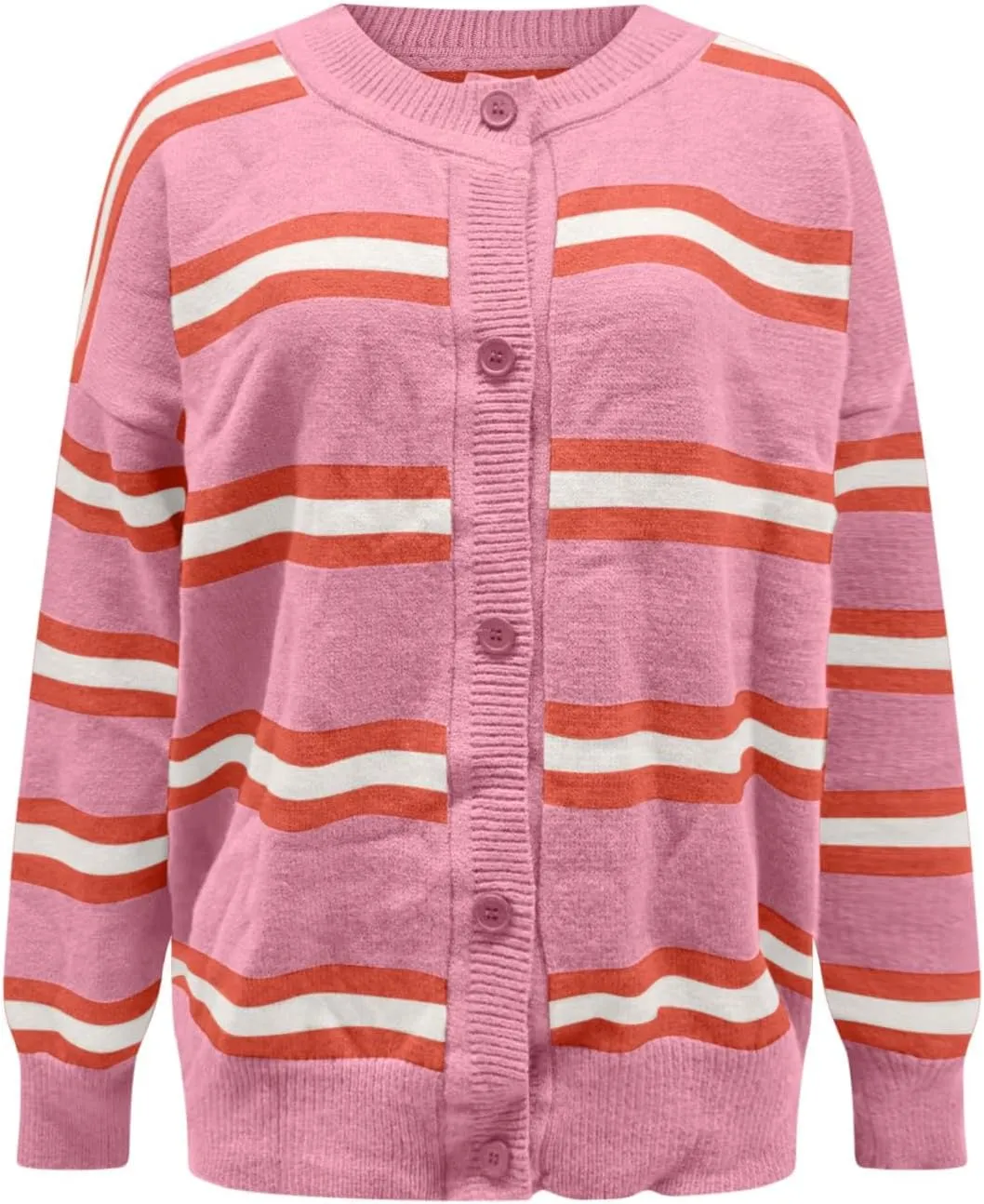 Striped Sweater Women 2024 Dressy Long Sleeve Button Down Crewneck Cropped Knit Cardigan Sweaters Casual Loose Coats
