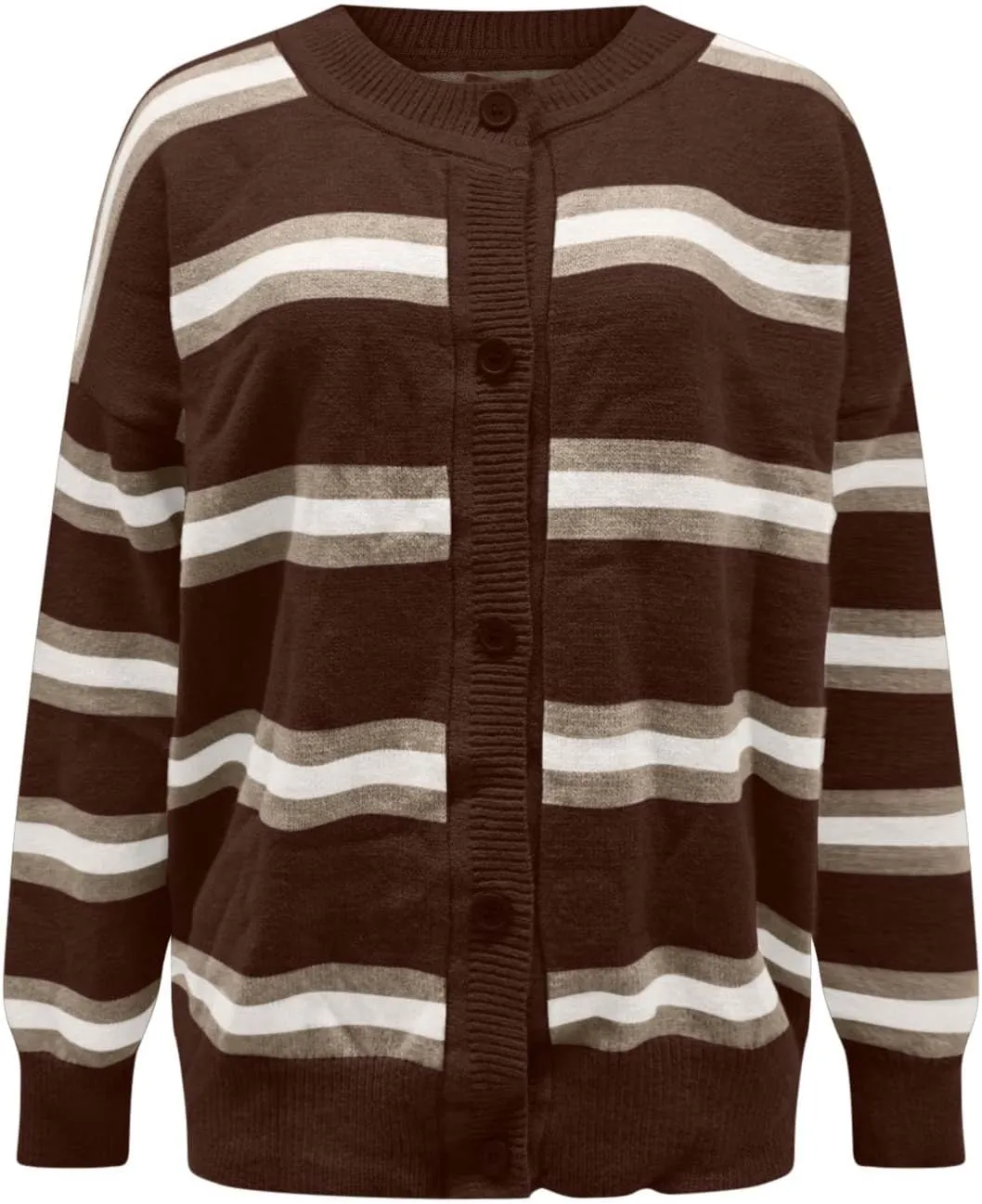 Striped Sweater Women 2024 Dressy Long Sleeve Button Down Crewneck Cropped Knit Cardigan Sweaters Casual Loose Coats