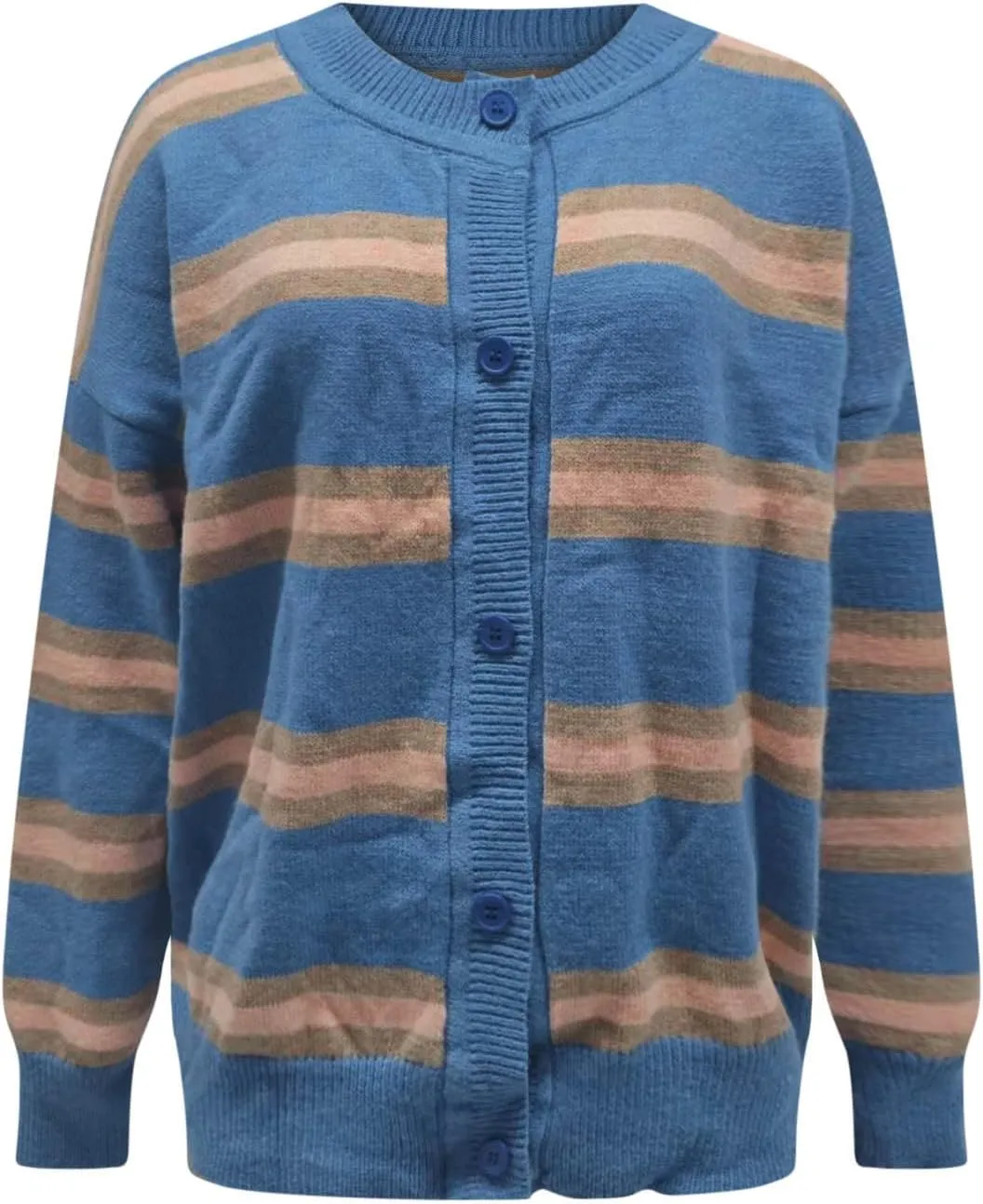Striped Sweater Women 2024 Dressy Long Sleeve Button Down Crewneck Cropped Knit Cardigan Sweaters Casual Loose Coats