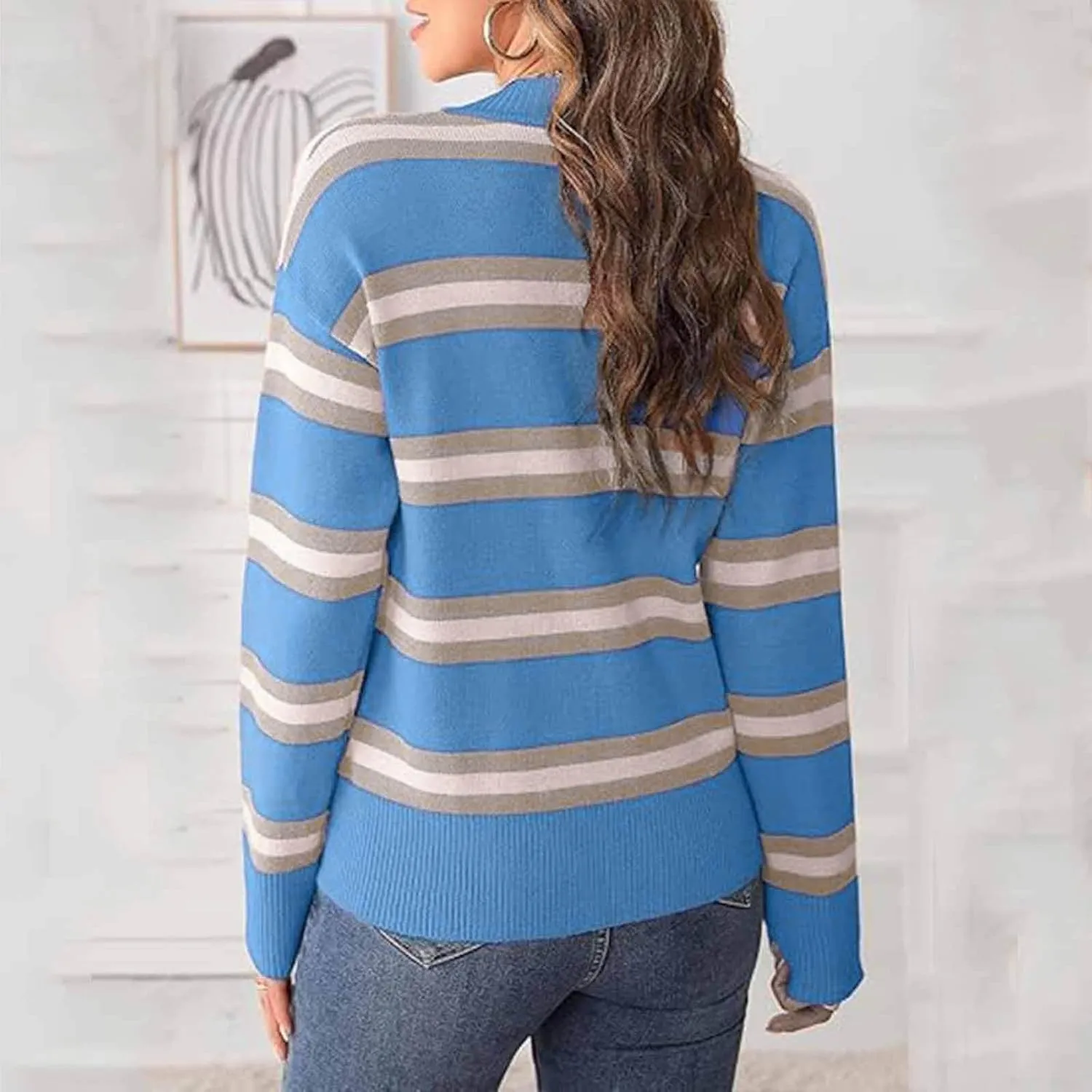 Striped Sweater Women 2024 Dressy Long Sleeve Button Down Crewneck Cropped Knit Cardigan Sweaters Casual Loose Coats