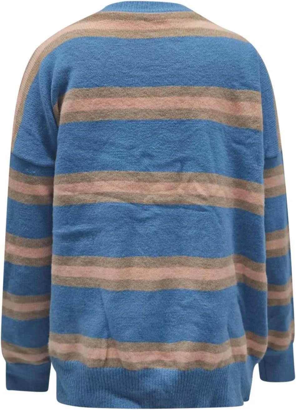 Striped Sweater Women 2024 Dressy Long Sleeve Button Down Crewneck Cropped Knit Cardigan Sweaters Casual Loose Coats