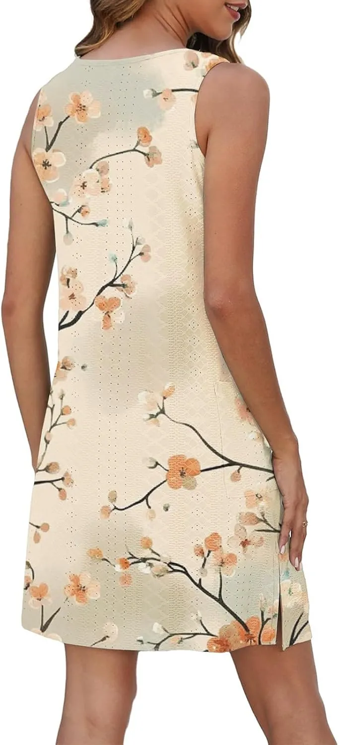 Summer Dresses for Women 2025 Beach T Shirt Dresses Sleeveless Floral Flowy Tshirt Tank Sundresses with Pocket