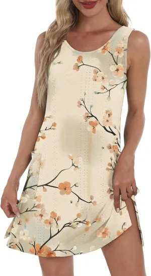 Summer Dresses for Women 2025 Beach T Shirt Dresses Sleeveless Floral Flowy Tshirt Tank Sundresses with Pocket