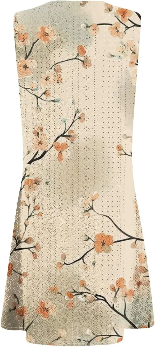 Summer Dresses for Women 2025 Beach T Shirt Dresses Sleeveless Floral Flowy Tshirt Tank Sundresses with Pocket