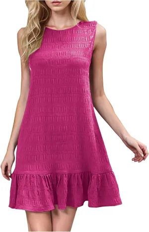 Summer Ruffle Hem Mini Dress for Women Casual Sleeveless A Line Sundress Lightweight Textured Fabric Comfy Dresses