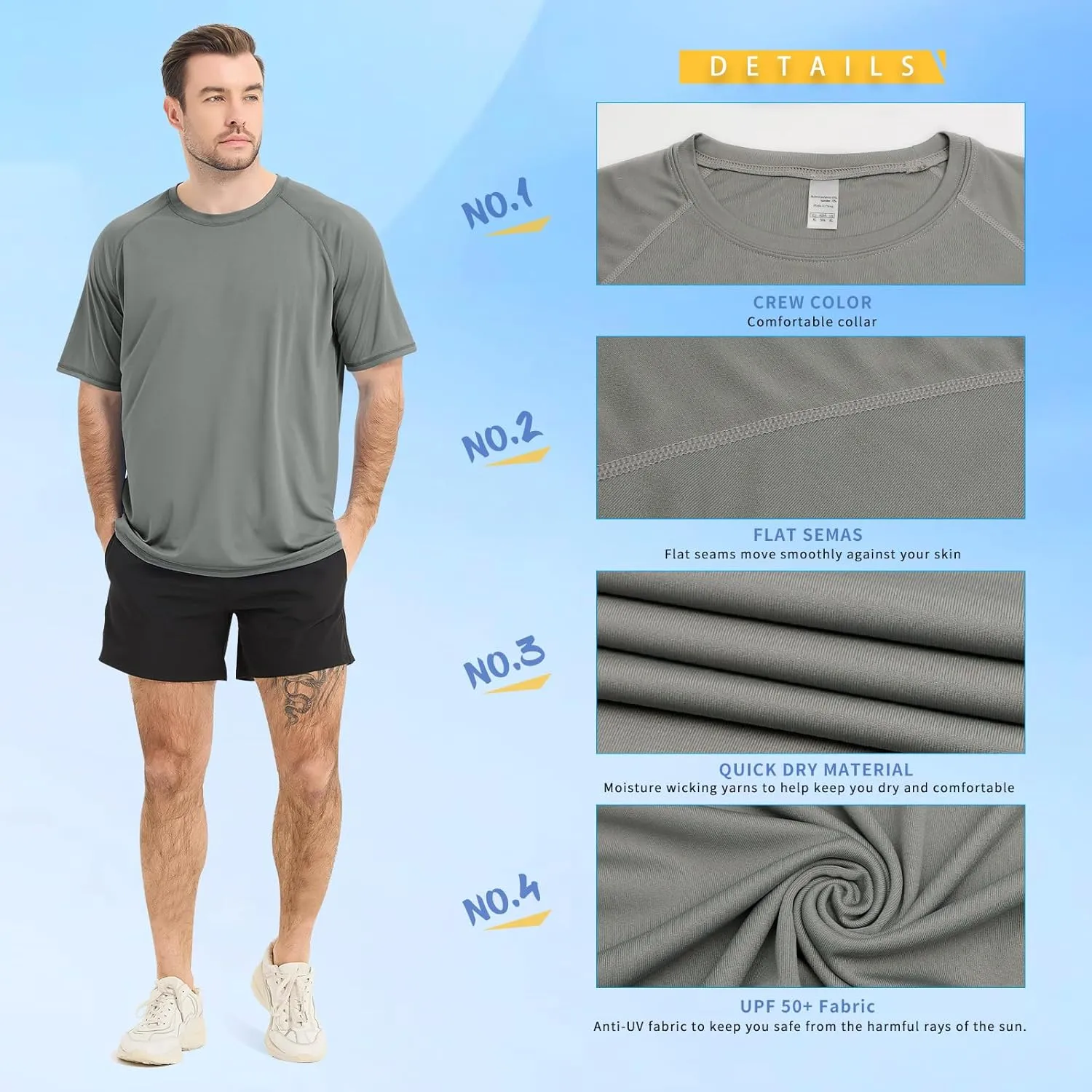Sun Protection T-Shirts Short Sleeve Athletic Shirts for Men Quick Dry UPF 50  Workout for Running Fishing Hiking