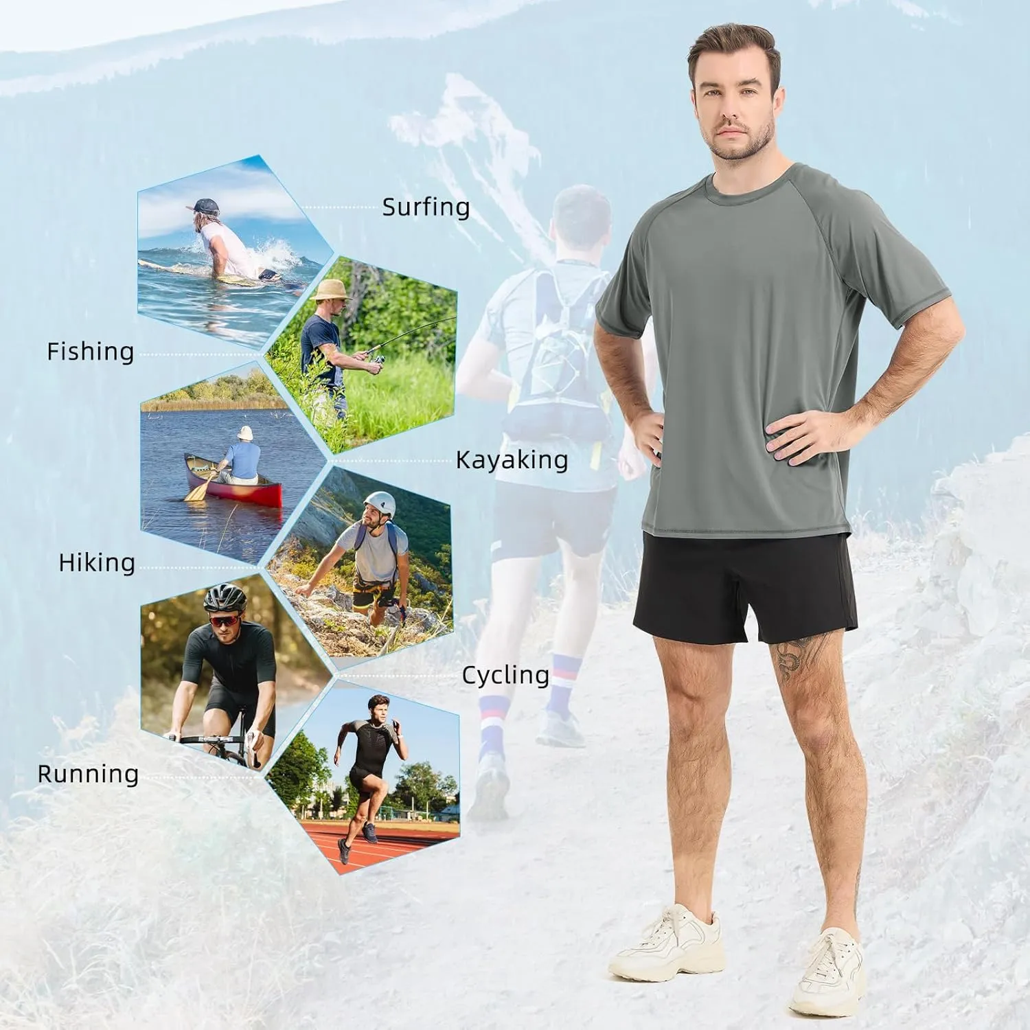 Sun Protection T-Shirts Short Sleeve Athletic Shirts for Men Quick Dry UPF 50  Workout for Running Fishing Hiking