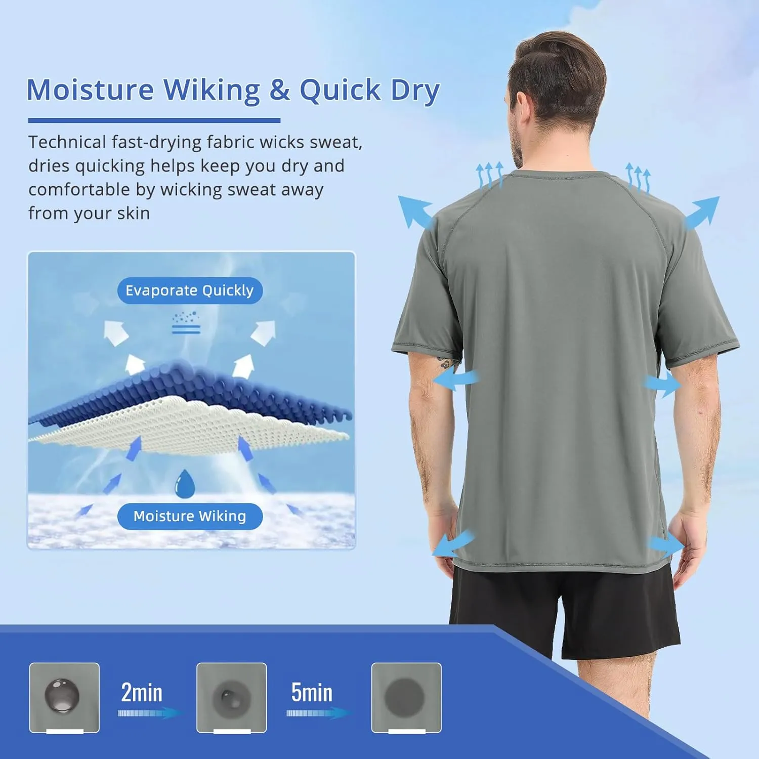 Sun Protection T-Shirts Short Sleeve Athletic Shirts for Men Quick Dry UPF 50  Workout for Running Fishing Hiking