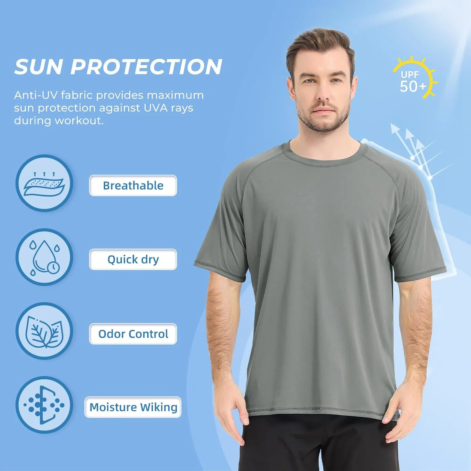 Sun Protection T-Shirts Short Sleeve Athletic Shirts for Men Quick Dry UPF 50  Workout for Running Fishing Hiking
