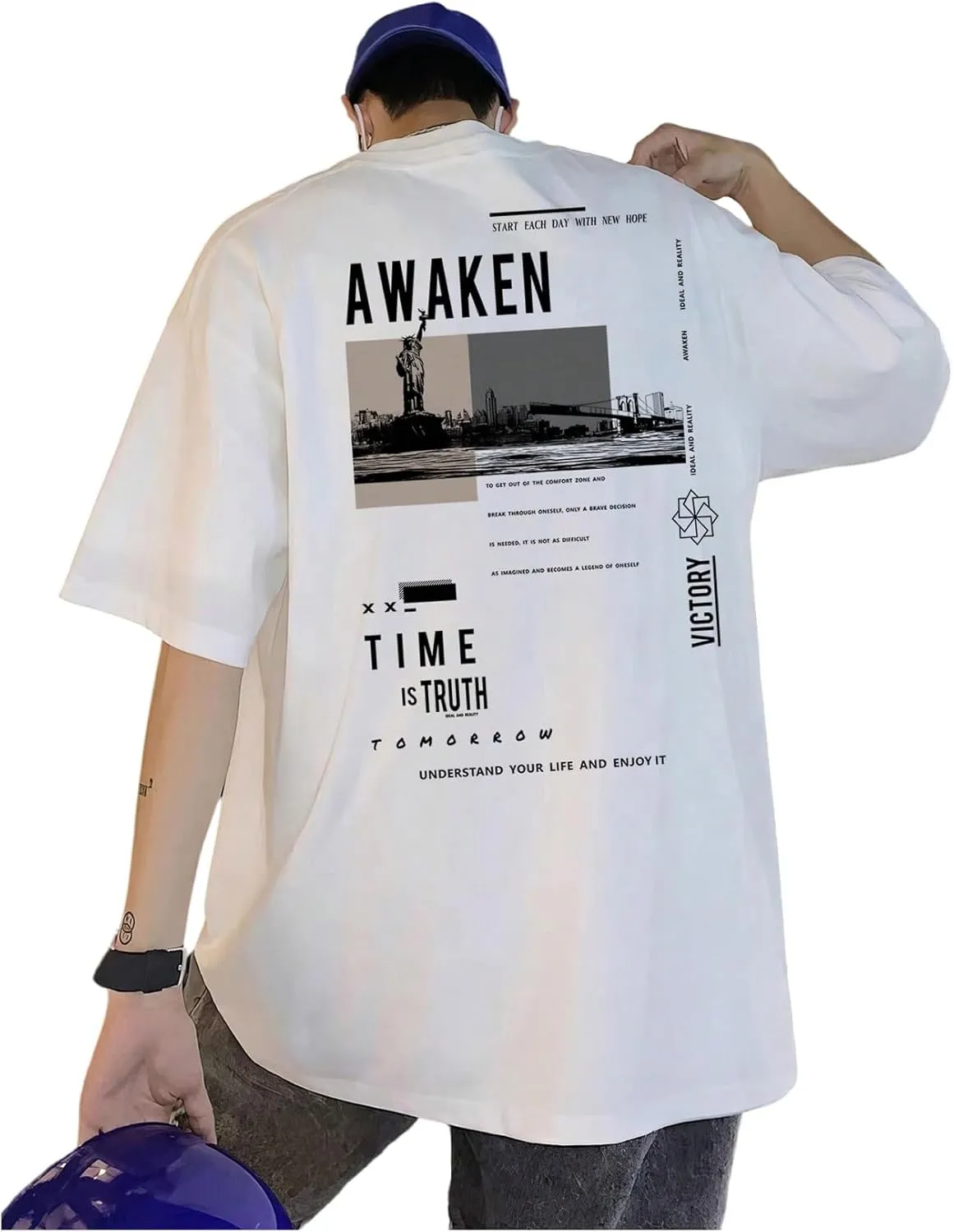 SweatyRocks Men's Short Sleeve Crew Neck Tees Slogan Letter Graphic Loose T-Shirt Summer