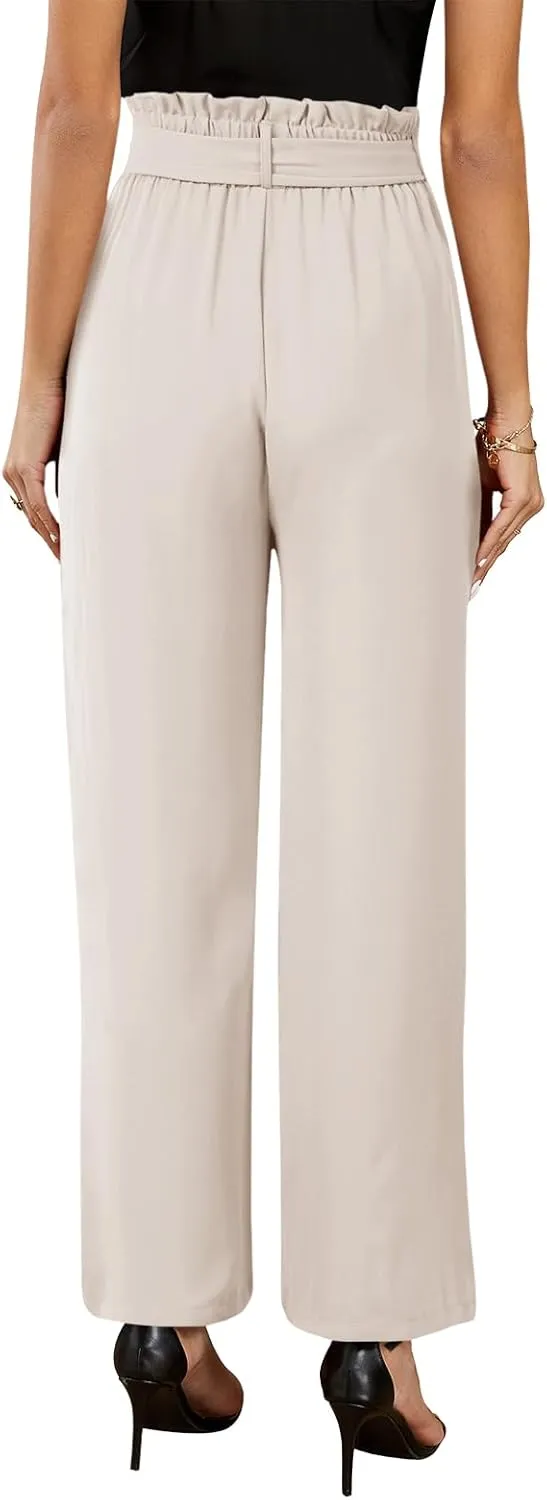 SySea Womens High Waisted Leopard Print Palazzo Pants Belted Wide Leg Long Trousers with Pockets