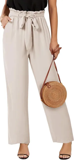 SySea Womens High Waisted Leopard Print Palazzo Pants Belted Wide Leg Long Trousers with Pockets