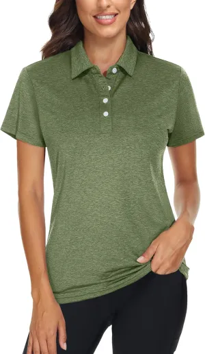 TACVASEN Polo Shirts for Women Short Sleeve Golf Shirts 4-Button Quick Dry Workout Tops Collared for Work Running Tennis