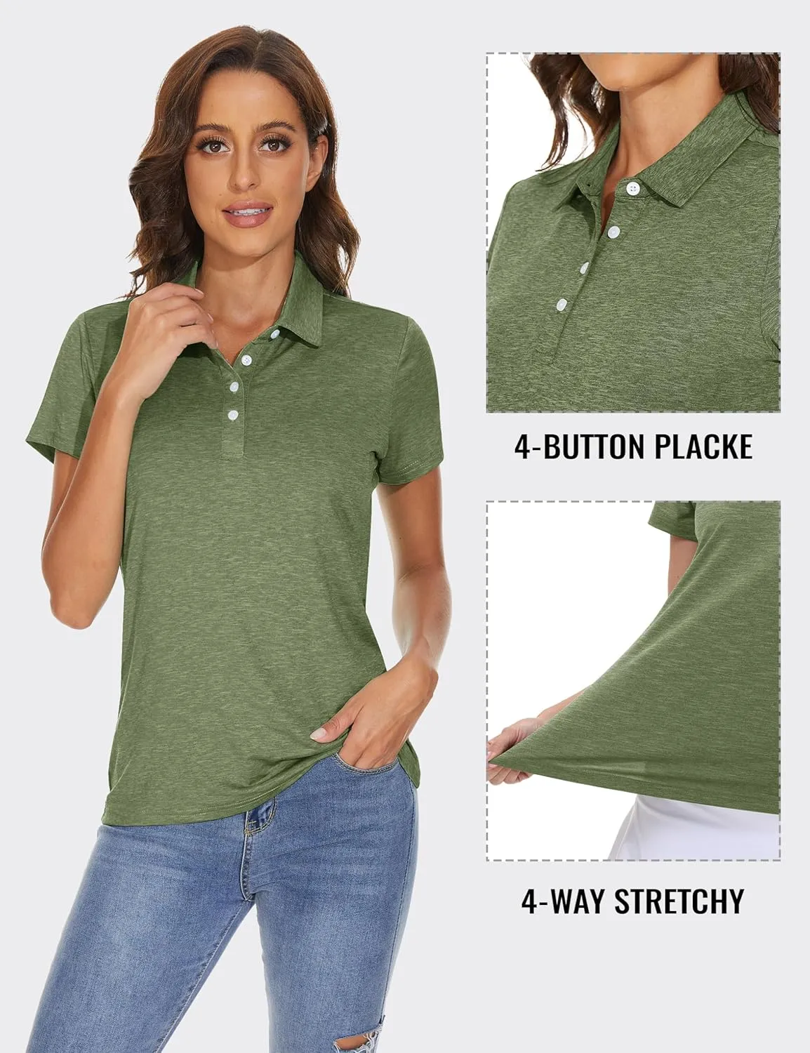 TACVASEN Polo Shirts for Women Short Sleeve Golf Shirts 4-Button Quick Dry Workout Tops Collared for Work Running Tennis
