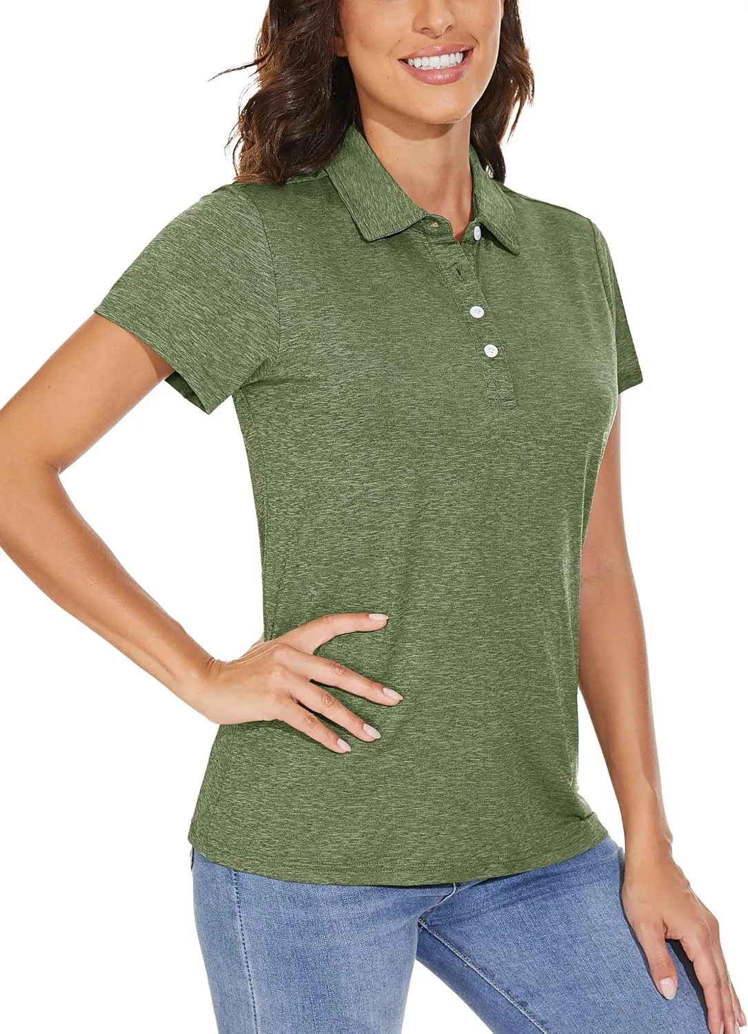 TACVASEN Polo Shirts for Women Short Sleeve Golf Shirts 4-Button Quick Dry Workout Tops Collared for Work Running Tennis