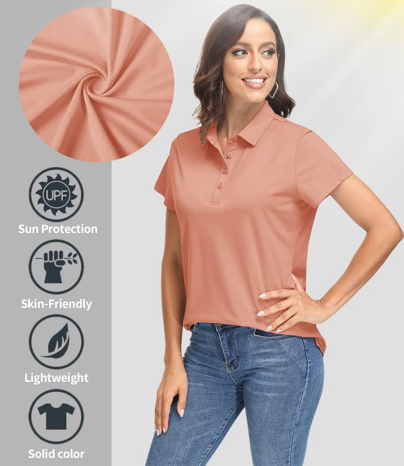 TACVASEN Women's Golf Polo Shirts Short Sleeve UPF 50  Sun Protection Golf Shirts for Women Quick Dry Collared Polos
