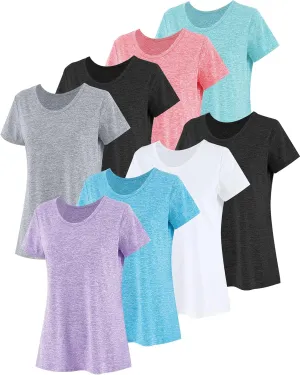 Taiyin 8 Pack Women's Dry Fit T Shirts Crewneck Short Sleeve Lightweight T Shirts for Workout Athletic Yoga Gym Running