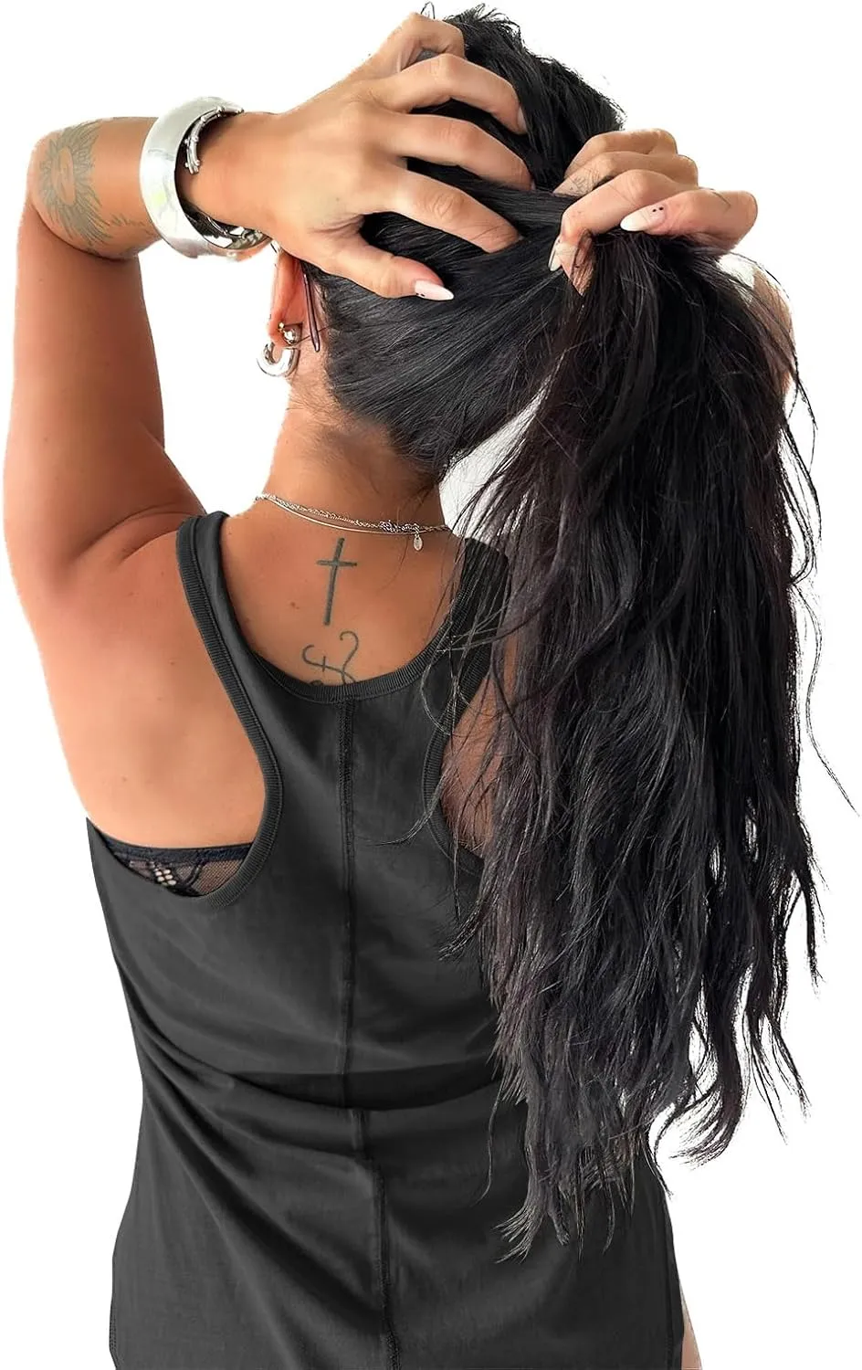 Tankaneo Womens Scoop Neck Long Tank Tops Side Slit Oversized Cotton Racerback Sleeveless Athletic Tees Shirts