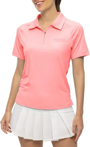 TBMPOY Women's Golf Polo Shirts Short Sleeve UPF 50  Dry Fit Athletic Tennis T-Shirts Zip Up Athletic Sports Shirt