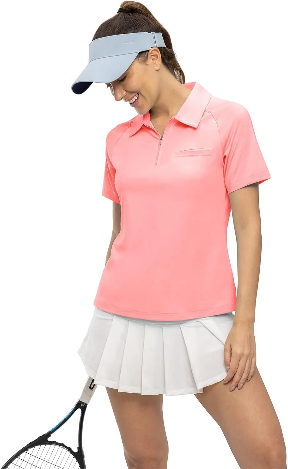 TBMPOY Women's Golf Polo Shirts Short Sleeve UPF 50  Dry Fit Athletic Tennis T-Shirts Zip Up Athletic Sports Shirt