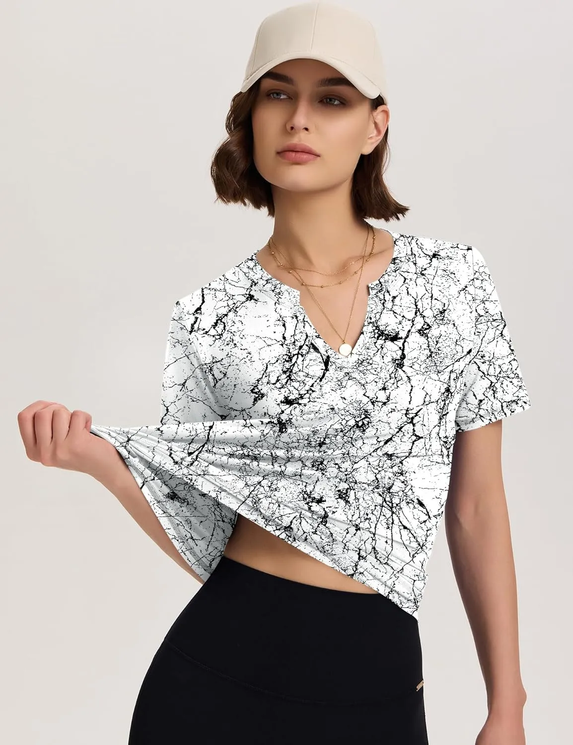 TCOT Women's Short Sleeve Workout Tops Loose Fit Athletic Tees V Neck Running Shirts Yoga Tee Gym Shirts