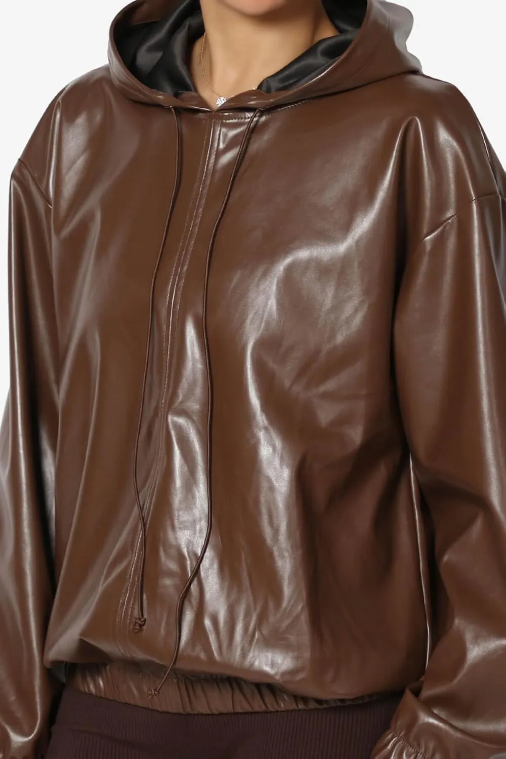 TheMogan Women's Faux Leather Oversized Hoodie Smooth Relaxed Fit Vegan Pleather Hooded Pullover