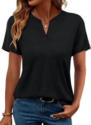 TICTICMIMI Women's V Neck Short Sleeve Tops Summer T Shirts Loose Fit Dressy Tees