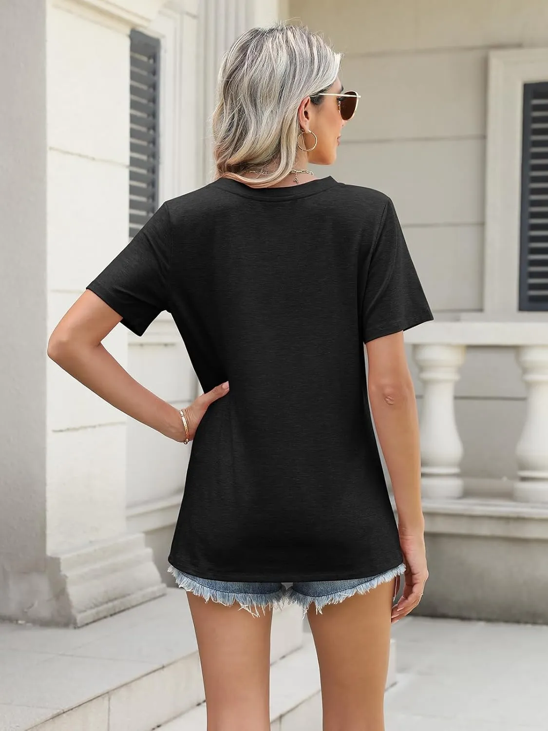 TICTICMIMI Women's V Neck Short Sleeve Tops Summer T Shirts Loose Fit Dressy Tees