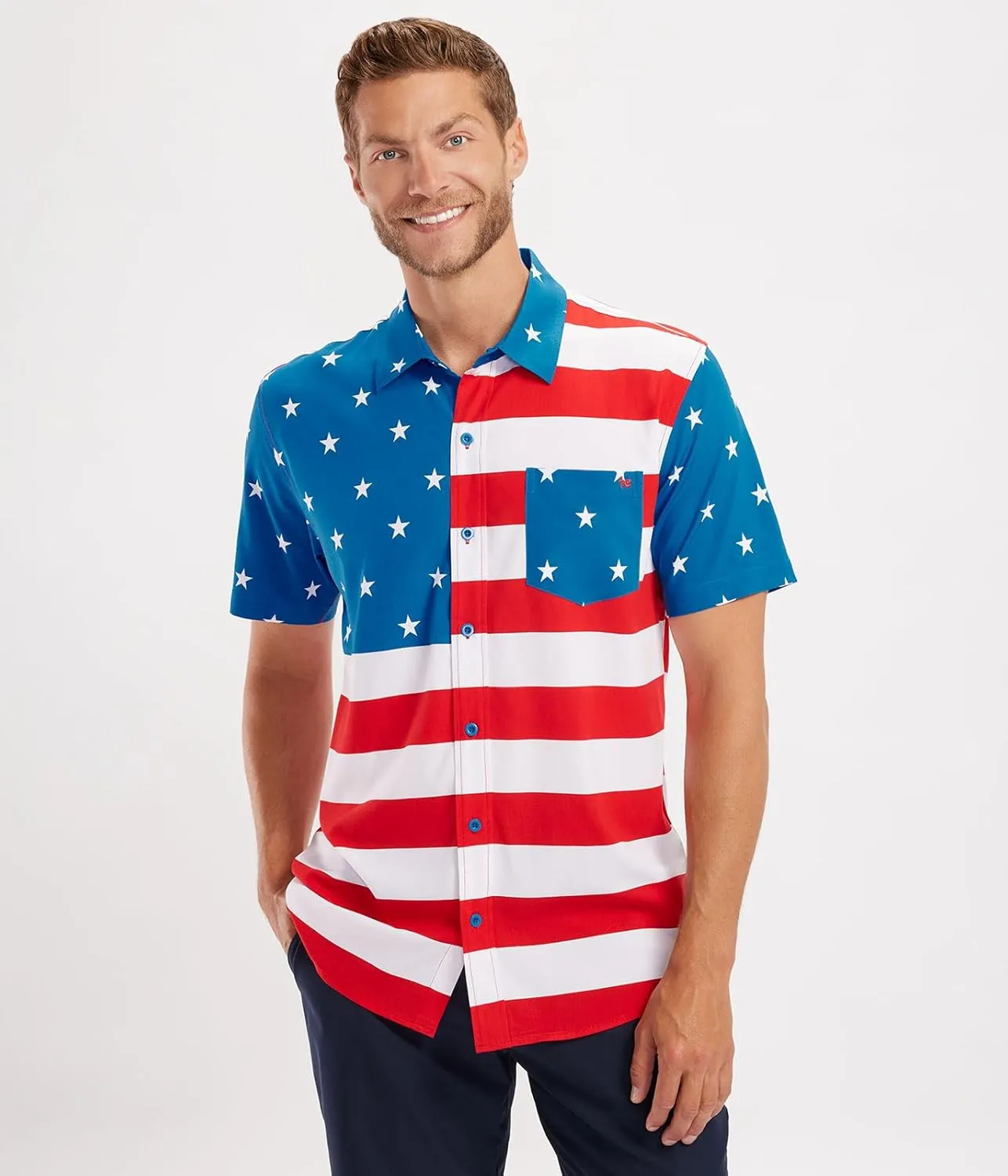 Tipsy Elves Patriotic Shirts for Men - USA Short Sleeve Button Up American Flag Shirts for Men for 4th of July