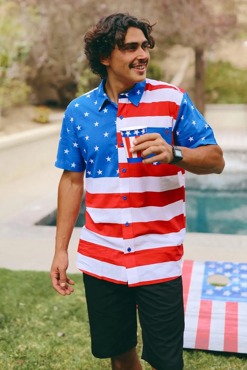 Tipsy Elves Patriotic Shirts for Men - USA Short Sleeve Button Up American Flag Shirts for Men for 4th of July