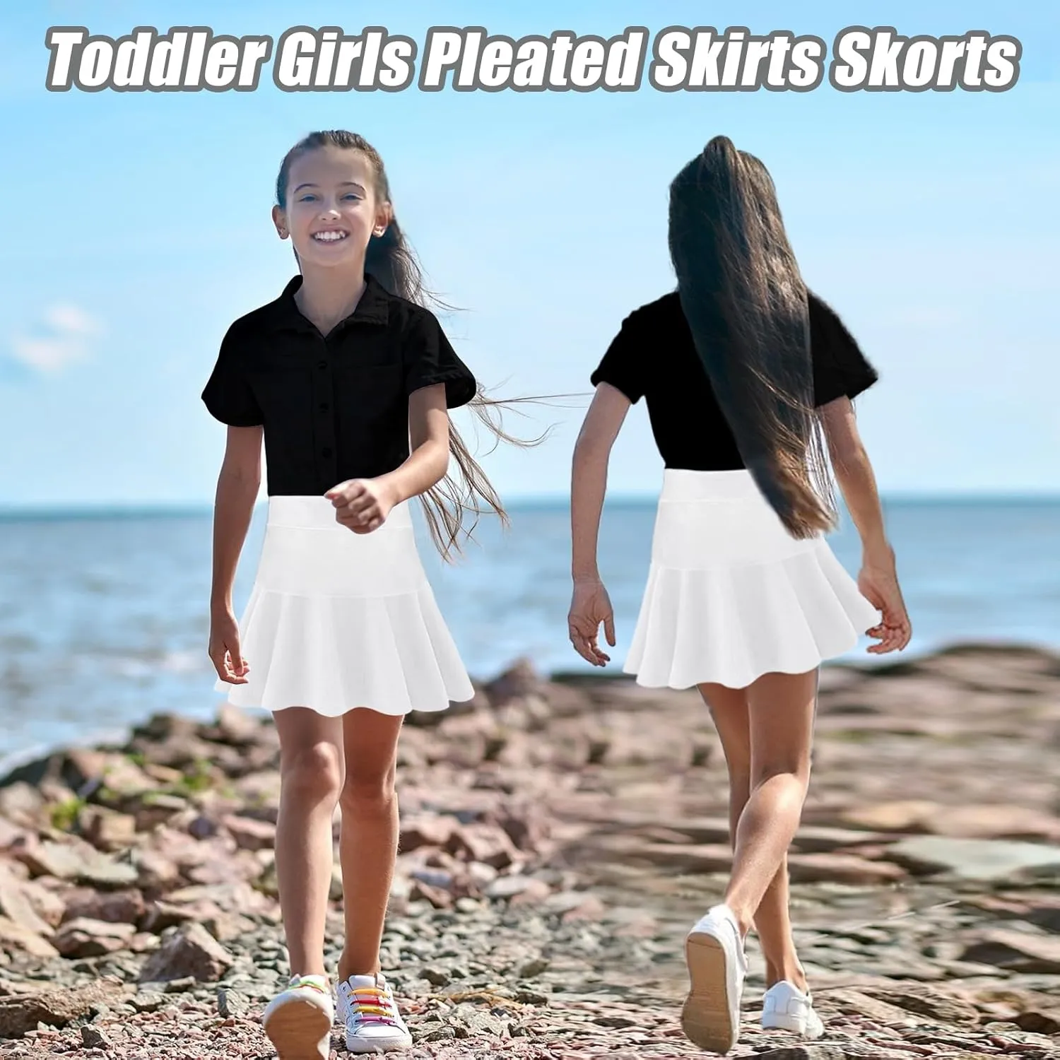 Toddler Girls Skirts Skorts Pleated Uniform Skirts Built in Shorts Stretchy Tennis Skort Athletic Flowy Skater Skirt for Girl