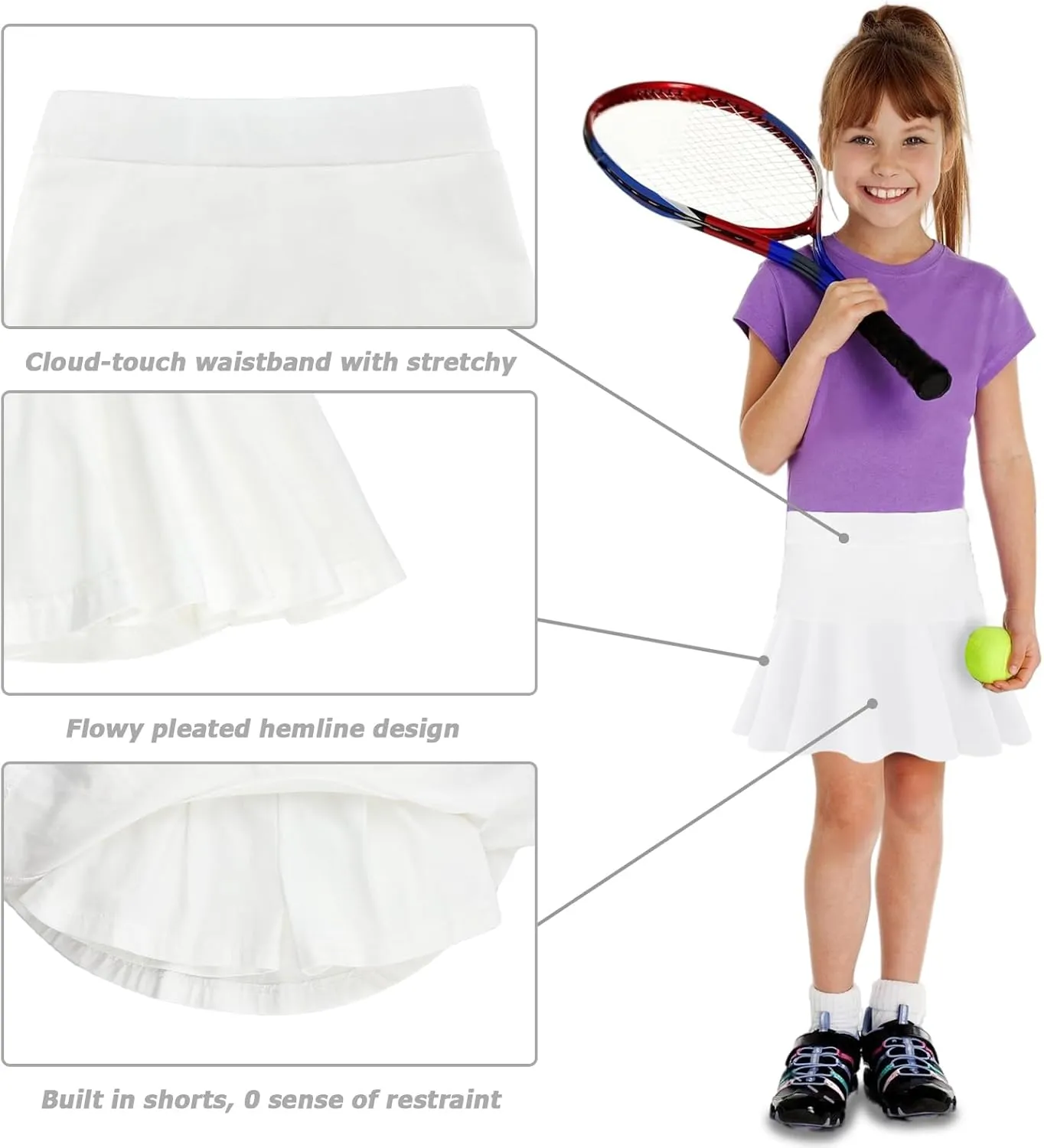 Toddler Girls Skirts Skorts Pleated Uniform Skirts Built in Shorts Stretchy Tennis Skort Athletic Flowy Skater Skirt for Girl