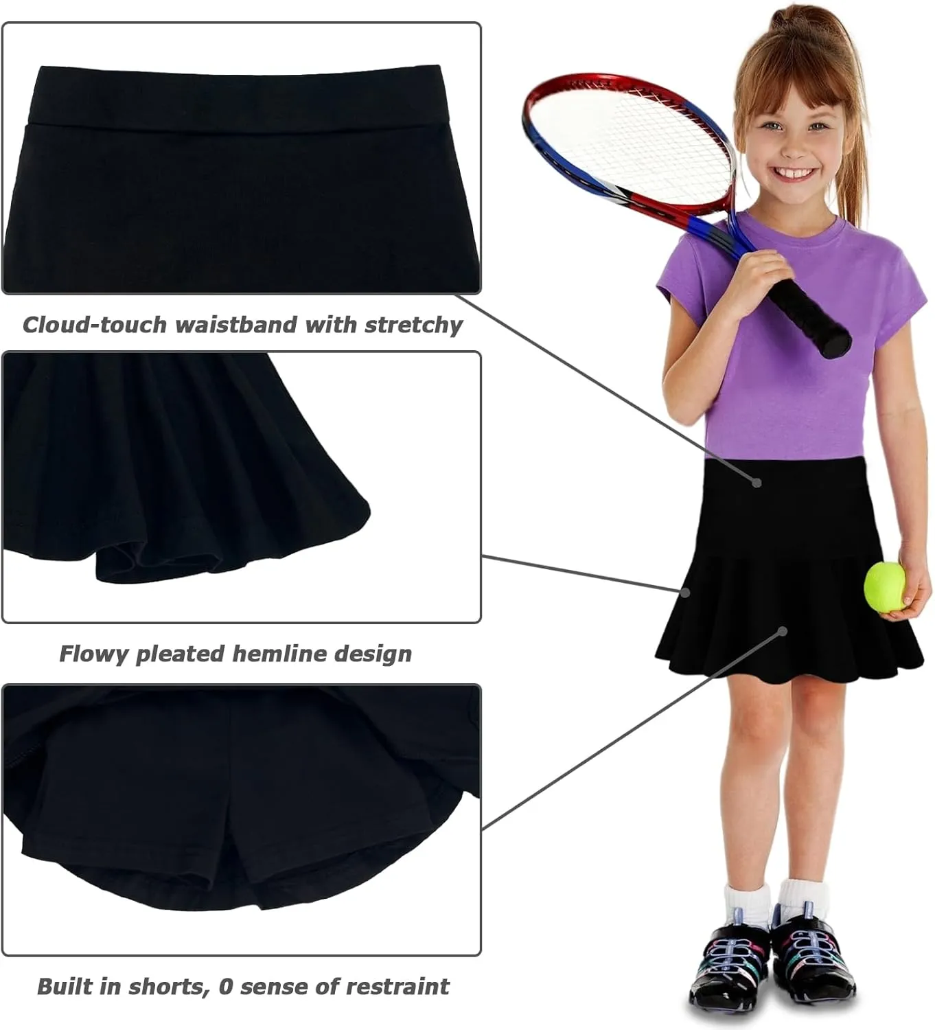 Toddler Girls Skirts Skorts Pleated Uniform Skirts Built in Shorts Stretchy Tennis Skort Athletic Flowy Skater Skirt for Girl
