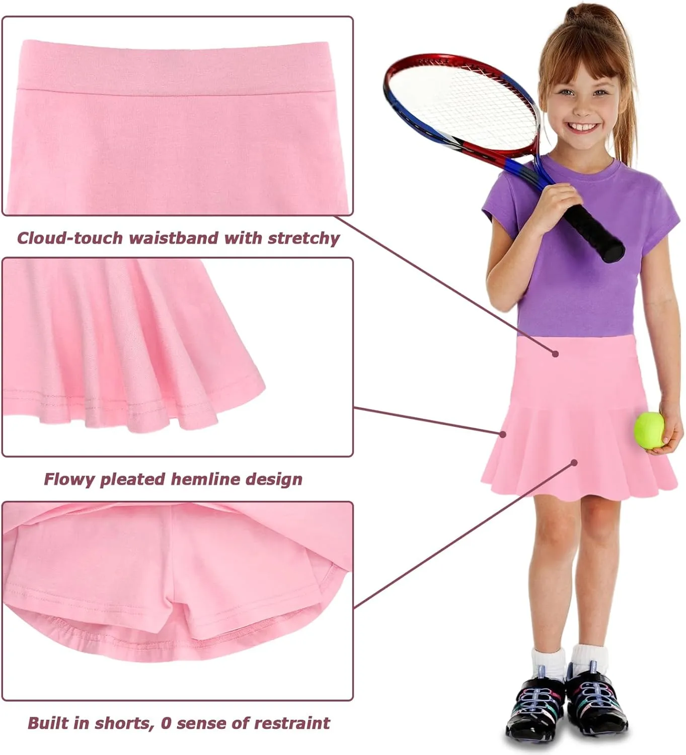 Toddler Girls Skirts Skorts Pleated Uniform Skirts Built in Shorts Stretchy Tennis Skort Athletic Flowy Skater Skirt for Girl