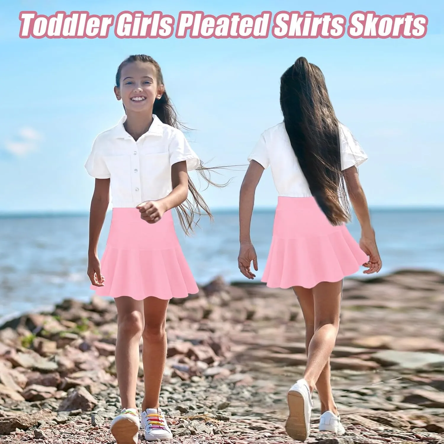 Toddler Girls Skirts Skorts Pleated Uniform Skirts Built in Shorts Stretchy Tennis Skort Athletic Flowy Skater Skirt for Girl