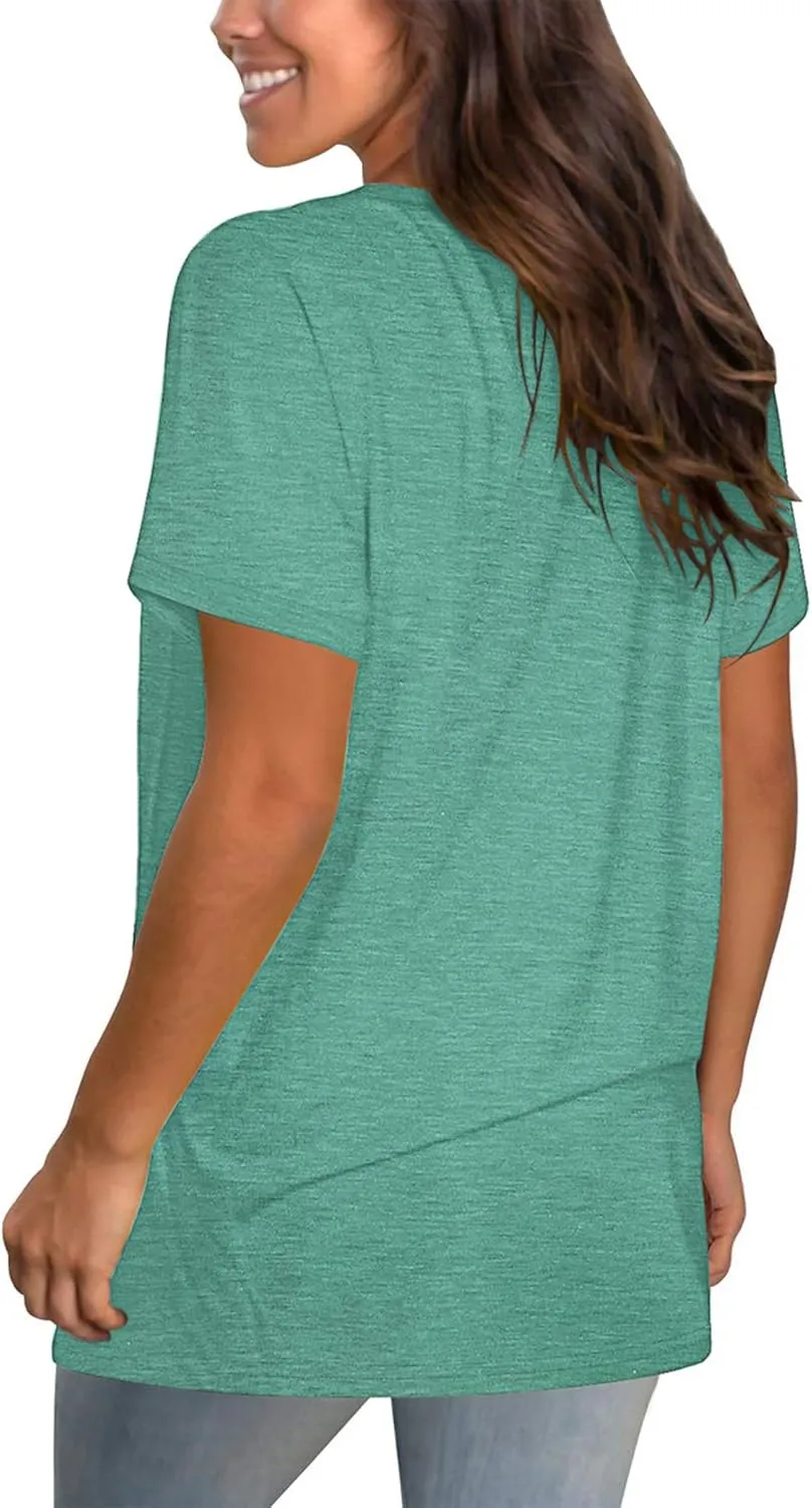 TODOLOR Womens T Shirts Short Sleeve V Neck Loose Casual Summer Tees Basic Tunic Tops with Pocket