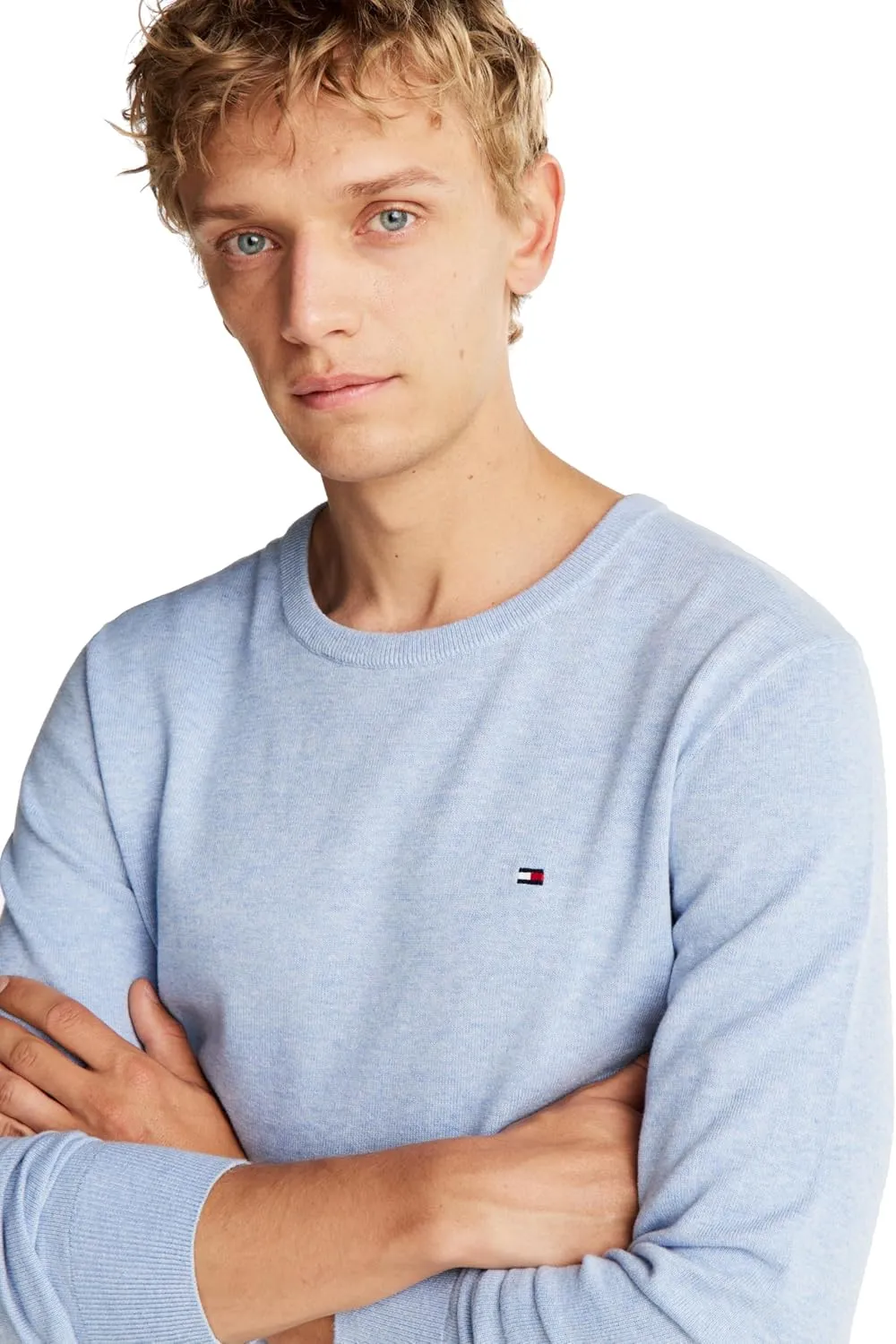Tommy Hilfiger Men's Cotton Solid Crewneck Sweater Lightweight Pullover, Also Available in Big & Tall