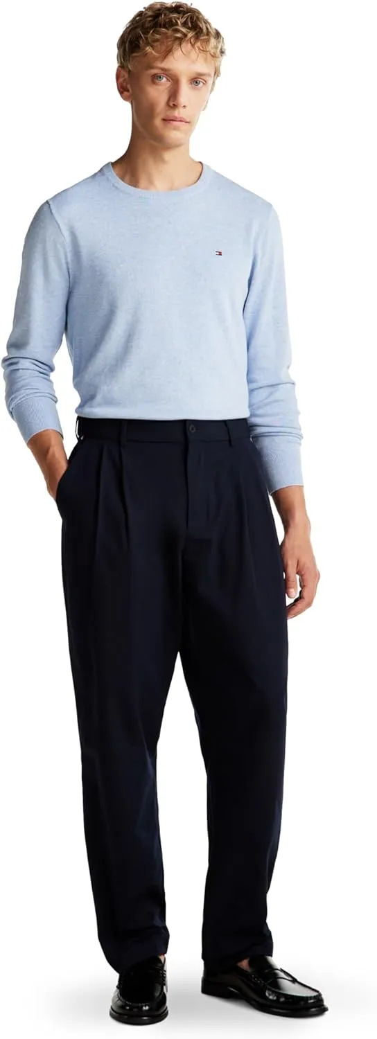 Tommy Hilfiger Men's Cotton Solid Crewneck Sweater Lightweight Pullover, Also Available in Big & Tall