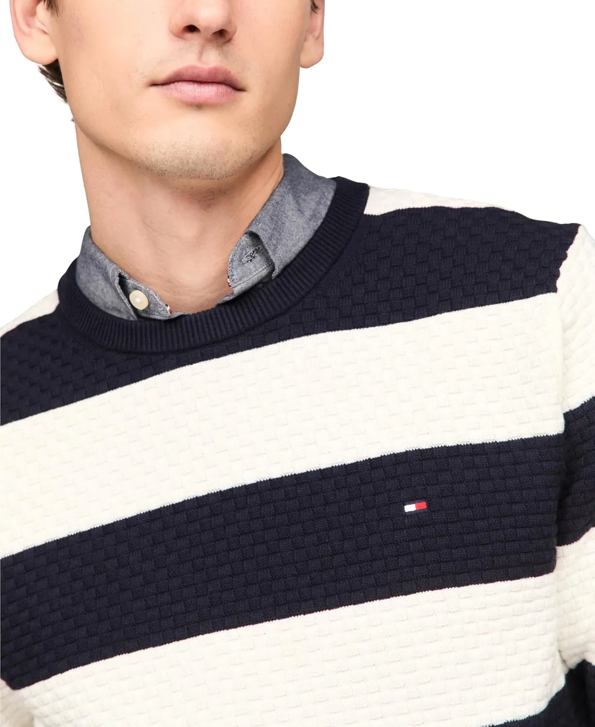 Tommy Hilfiger Men's Textured Waffle Knit Crewneck Sweater Lightweight Pullover, Available in Big & Tall