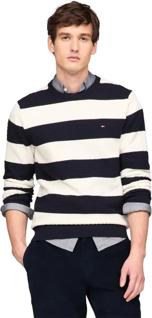 Tommy Hilfiger Men's Textured Waffle Knit Crewneck Sweater Lightweight Pullover, Available in Big & Tall