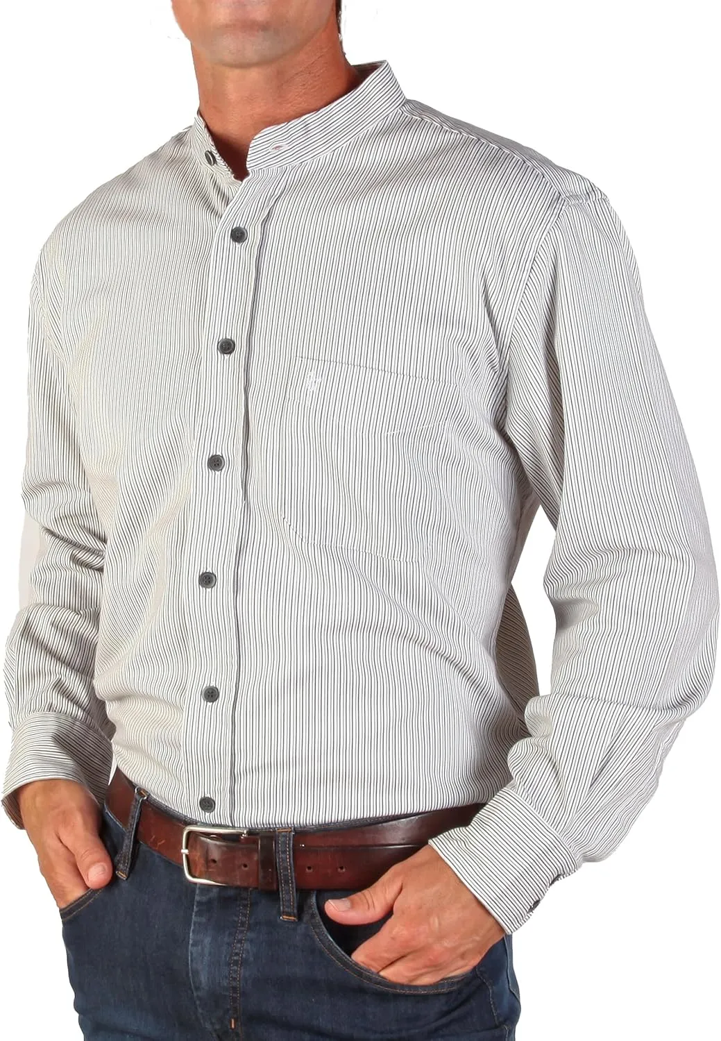 Traditional Irish Grandfather Shirt, Men's Casual Long Sleeve Button Down Collarless Dress Shirt
