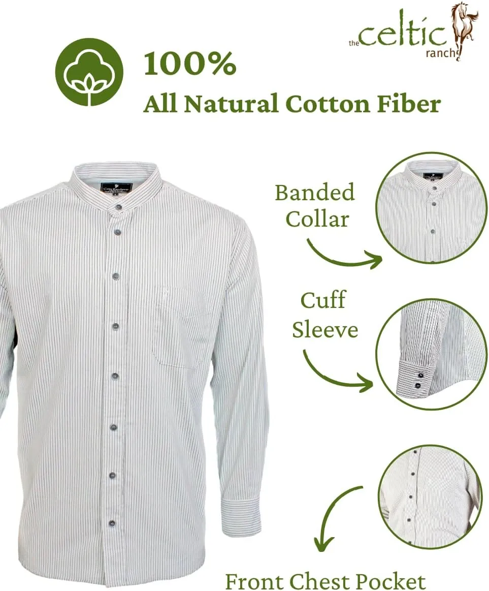 Traditional Irish Grandfather Shirt, Men's Casual Long Sleeve Button Down Collarless Dress Shirt