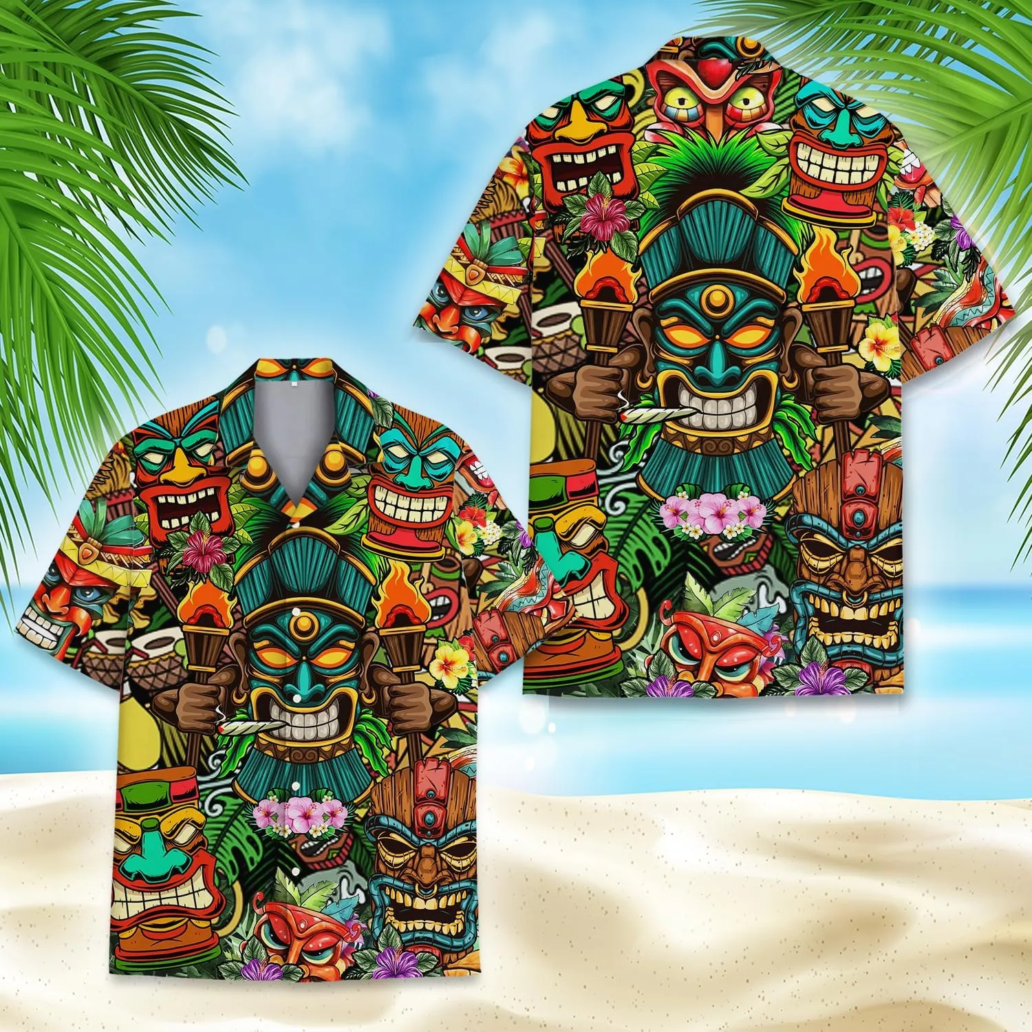 Tropical Bigfoot Hawaiian Shirts for Men Women, Bigfoot Sasquatch Summer Beach Aloha Button Down Short Sleeve