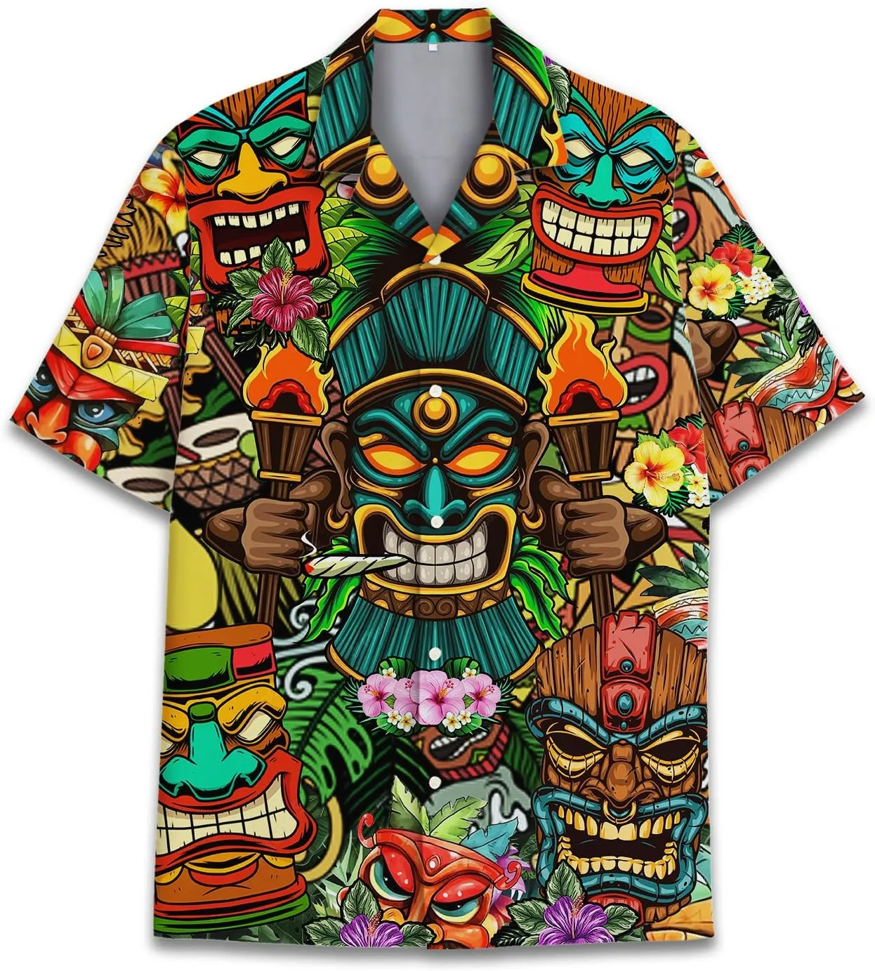 Tropical Bigfoot Hawaiian Shirts for Men Women, Bigfoot Sasquatch Summer Beach Aloha Button Down Short Sleeve